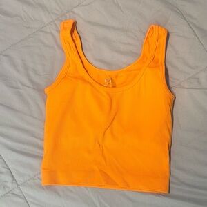 Pro-Fit Orange Ribbed Workout Tank Top w Built-in Bra